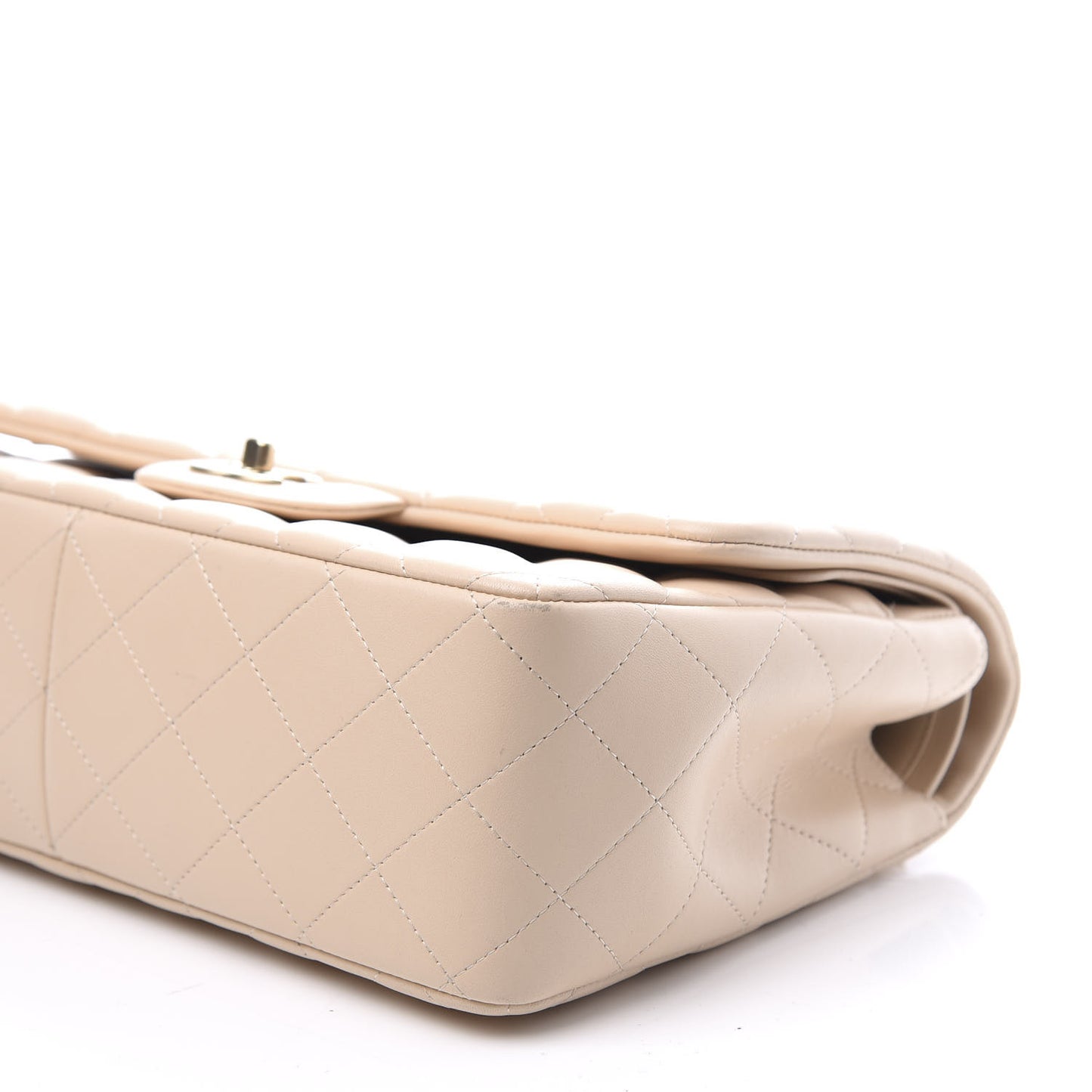 Lambskin Quilted Jumbo Double Flap Beige Clair