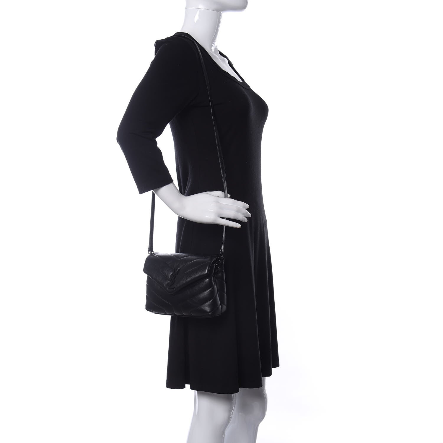 Saint Laurent Calfskin Y Quilted Monogram Toy Loulou Crossbody Bag Black 2 of 12