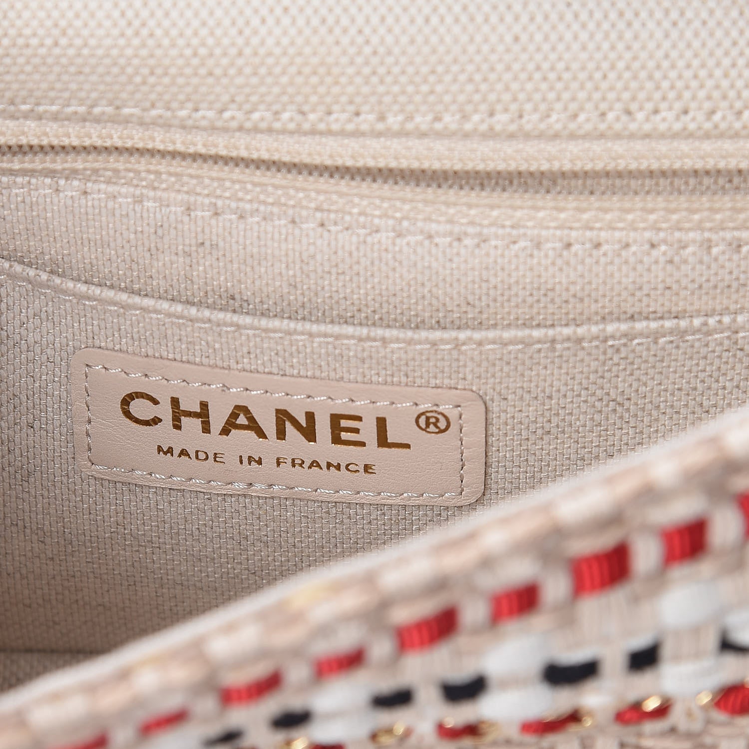 Chanel Cotton Raffia Lambskin Woven Mini Rectangular Flap Beige Red Black 6 of 9