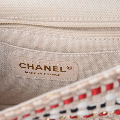Chanel Cotton Raffia Lambskin Woven Mini Rectangular Flap Beige Red Black 6 of 9