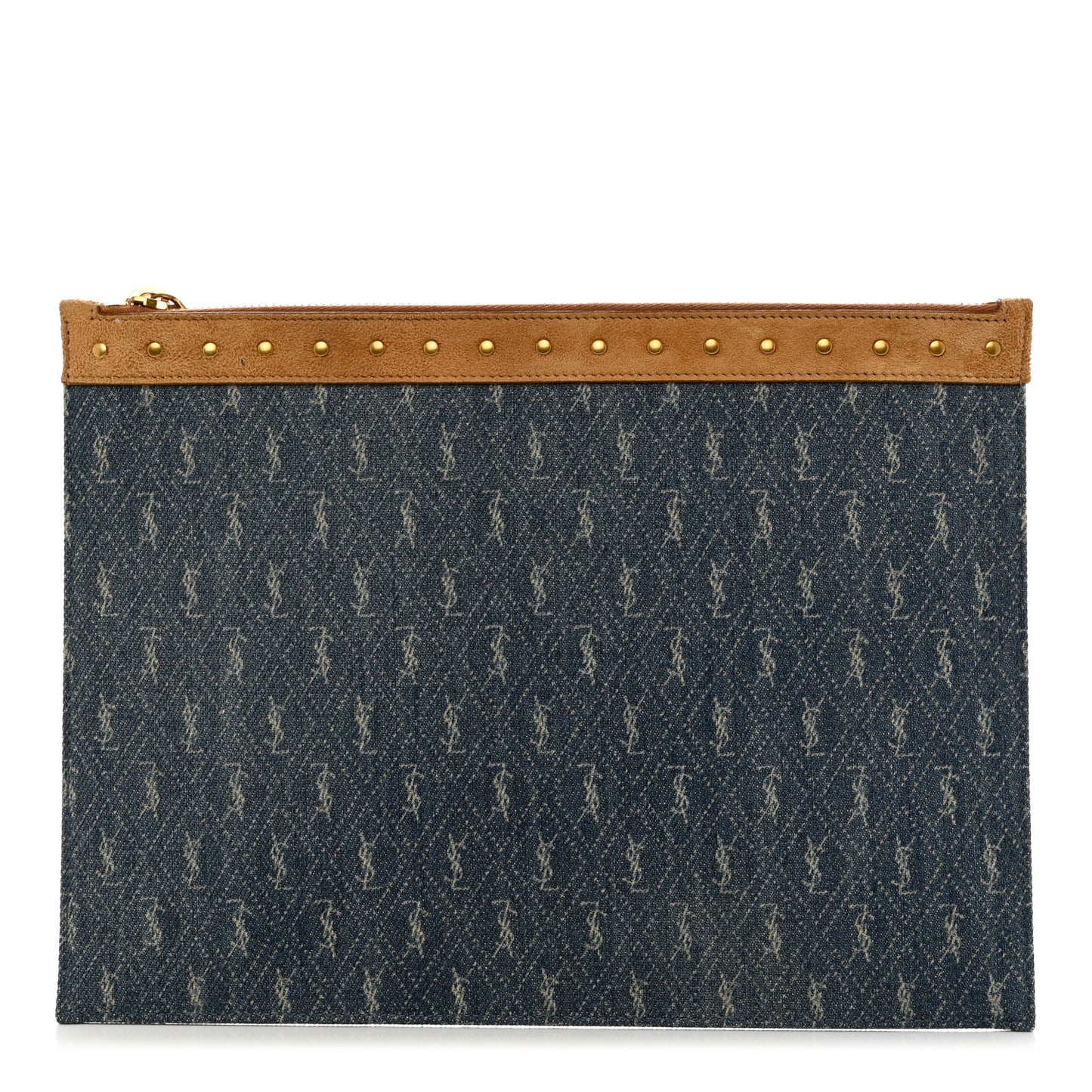 Denim Suede All-Over Monogram Pouch Blue