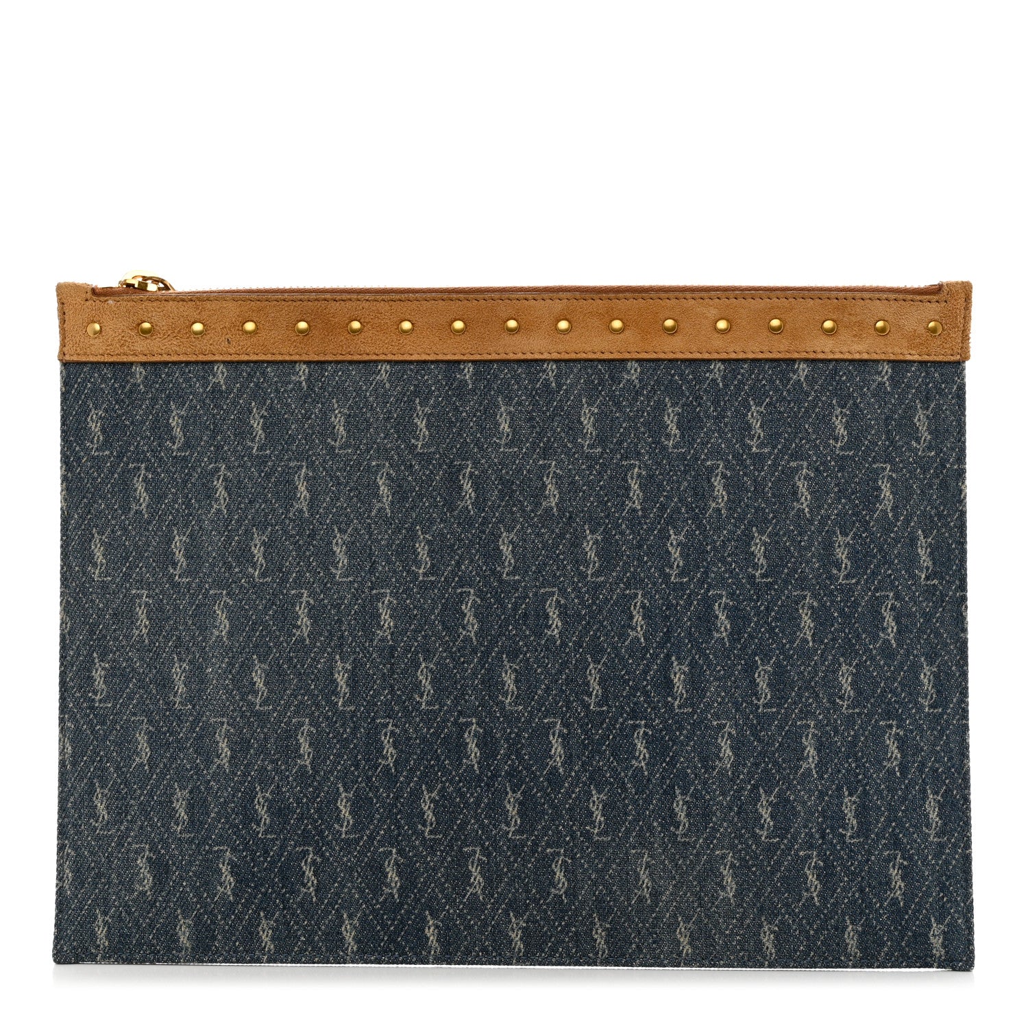 Saint Laurent Denim Suede All-Over Monogram Pouch Blue 1 of 9