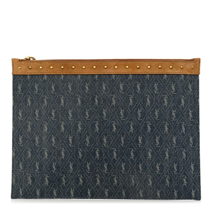 Saint Laurent Denim Suede All-Over Monogram Pouch Blue 1 of 9
