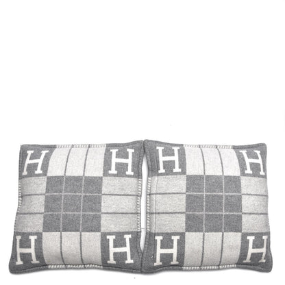 Hermes Wool Cashmere Avalon III Pillow PM Set of 2 Ecru Gris Clair 3 of 7