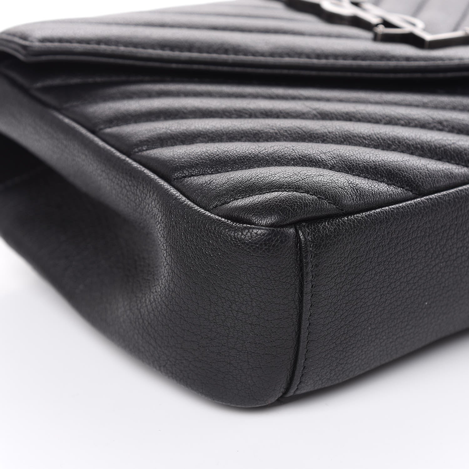 Saint Laurent Sheepskin Matelasse Chevron Monogram Medium College Bag Black 8 of 11
