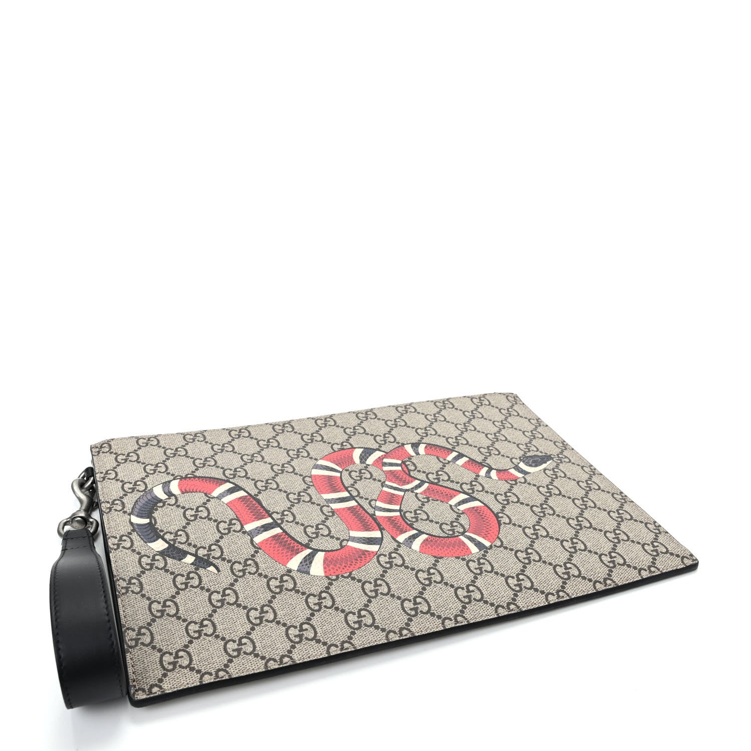 Gucci GG Supreme Monogram Kingsnake Zip Wristlet Pouch Beige Black 4 of 8