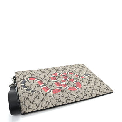 Gucci GG Supreme Monogram Kingsnake Zip Wristlet Pouch Beige Black 4 of 8