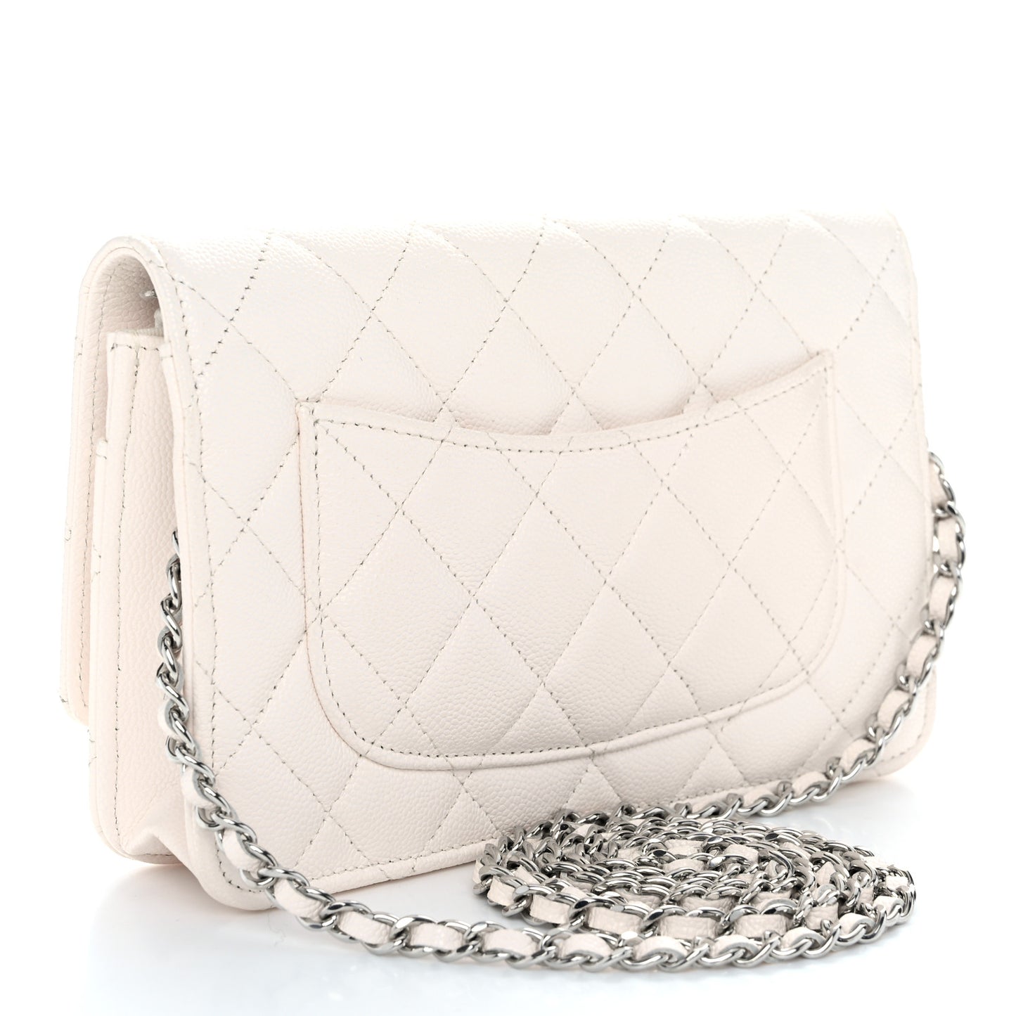 Caviar Quilted Wallet on Chain WOC White