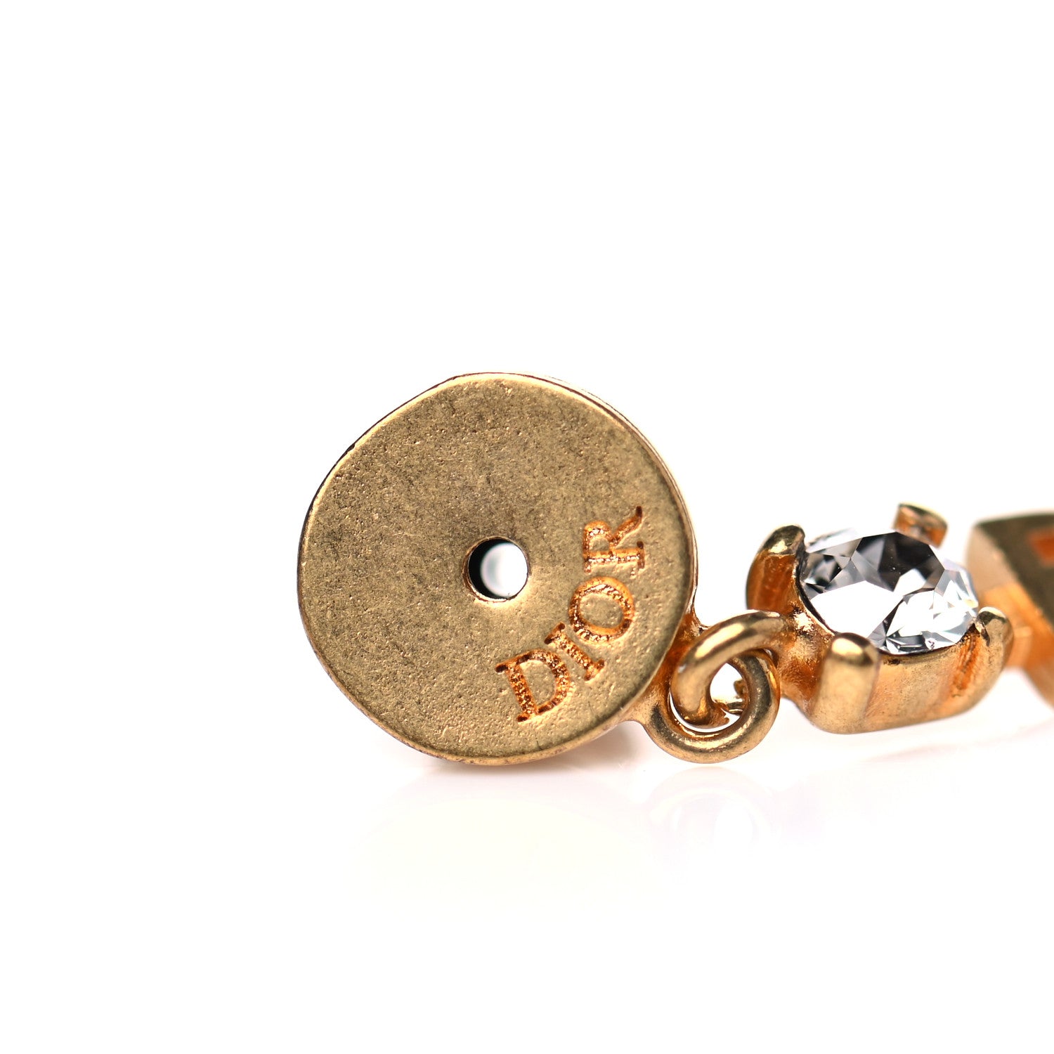 Christian Dior Crystal Pearl Logo Dangle Earrings Gold 4 of 4