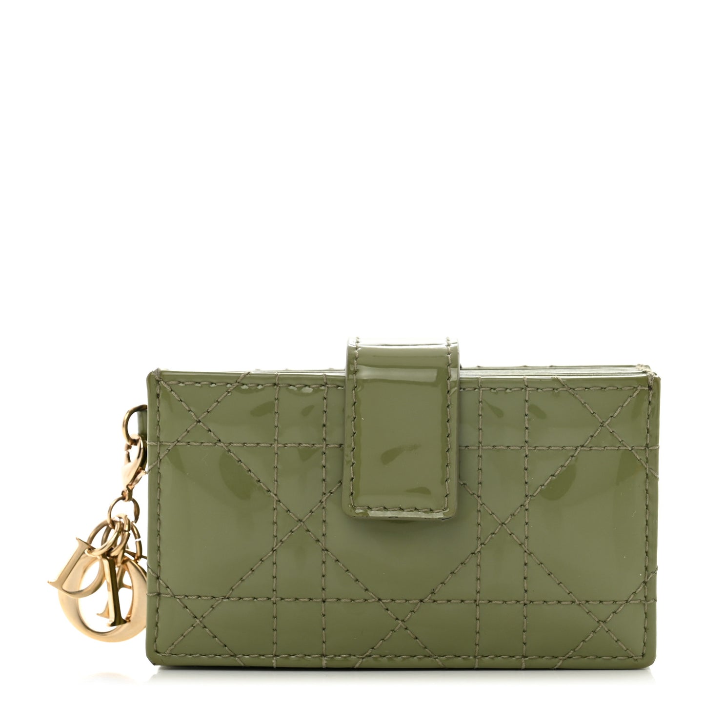 Patent Cannage Lady Dior 5 Gusset Card Holder Peyote Green
