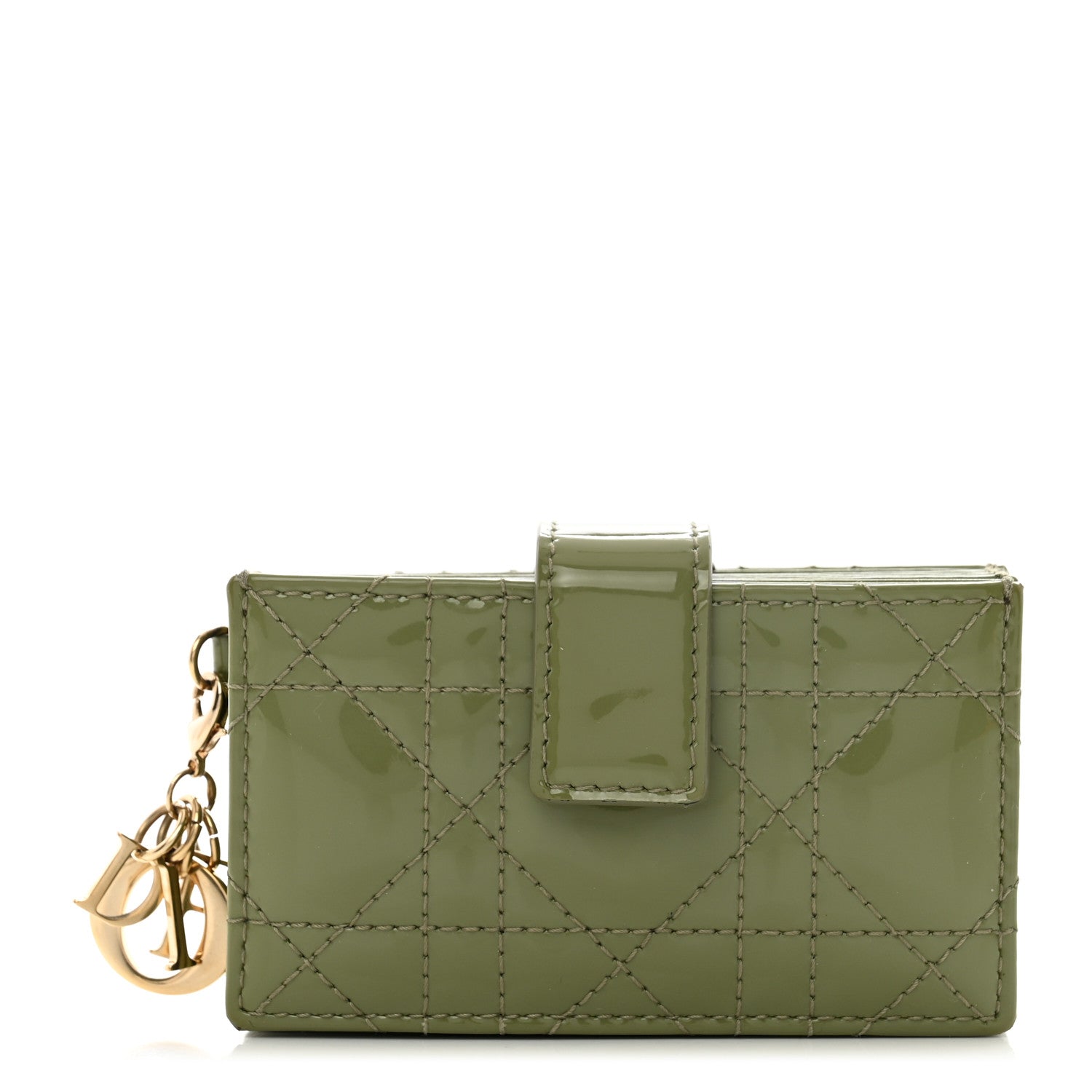 Christian Dior Patent Cannage Lady Dior 5 Gusset Card Holder Peyote Green 1 of 6