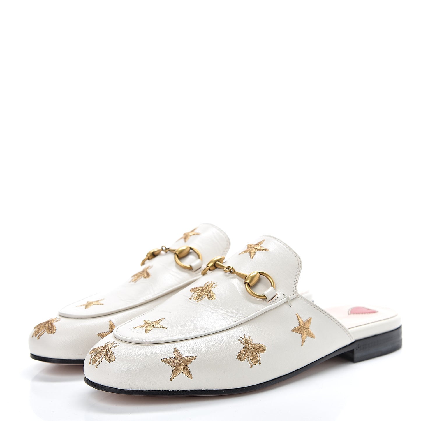Goatskin Bee Star Embroidered Womens Princetown Slippers 35 Mystic White