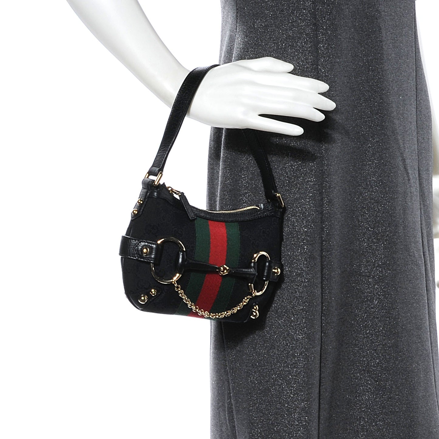 Monogram Small Horsebit Web Handbag Black