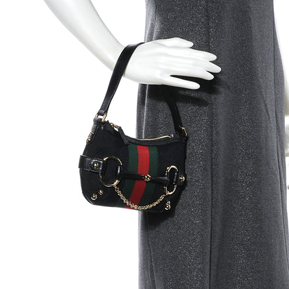Gucci Monogram Small Horsebit Web Handbag Black 2 of 8