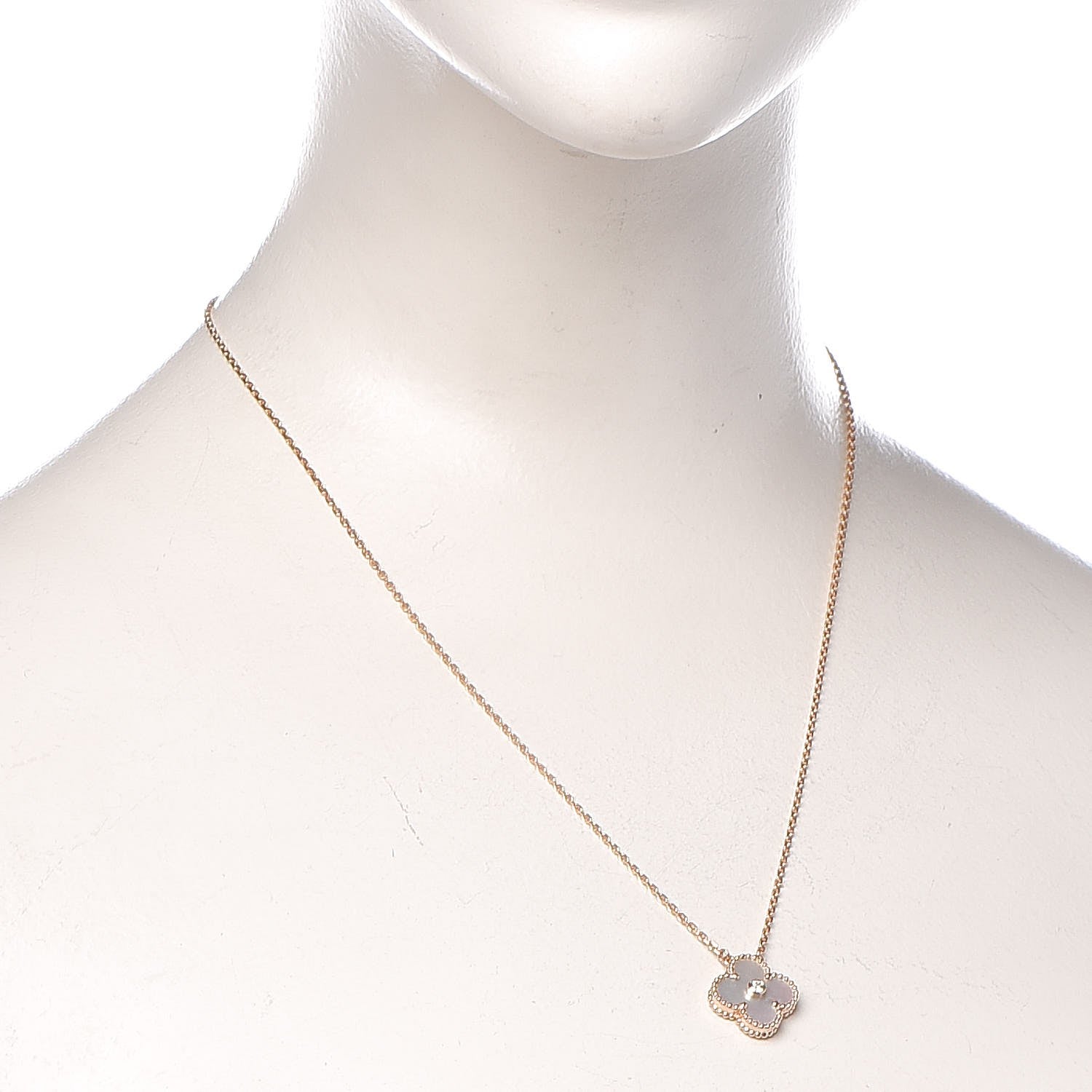 Van Cleef & Arpels 18K Rose Gold Diamond Mother of Pearl Vintage Alhambra Pendant Necklace 2 of 8