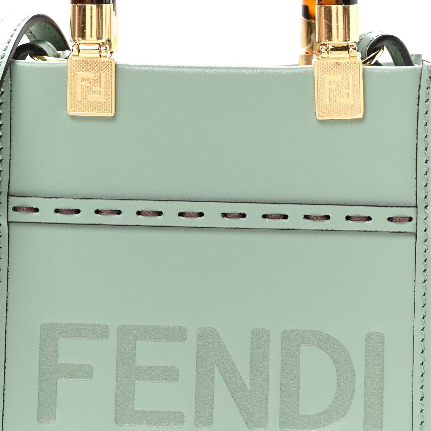 Vitello King Plexiglass Logo Embossed Mini Fendi Sunshine Shopper Tote Menta