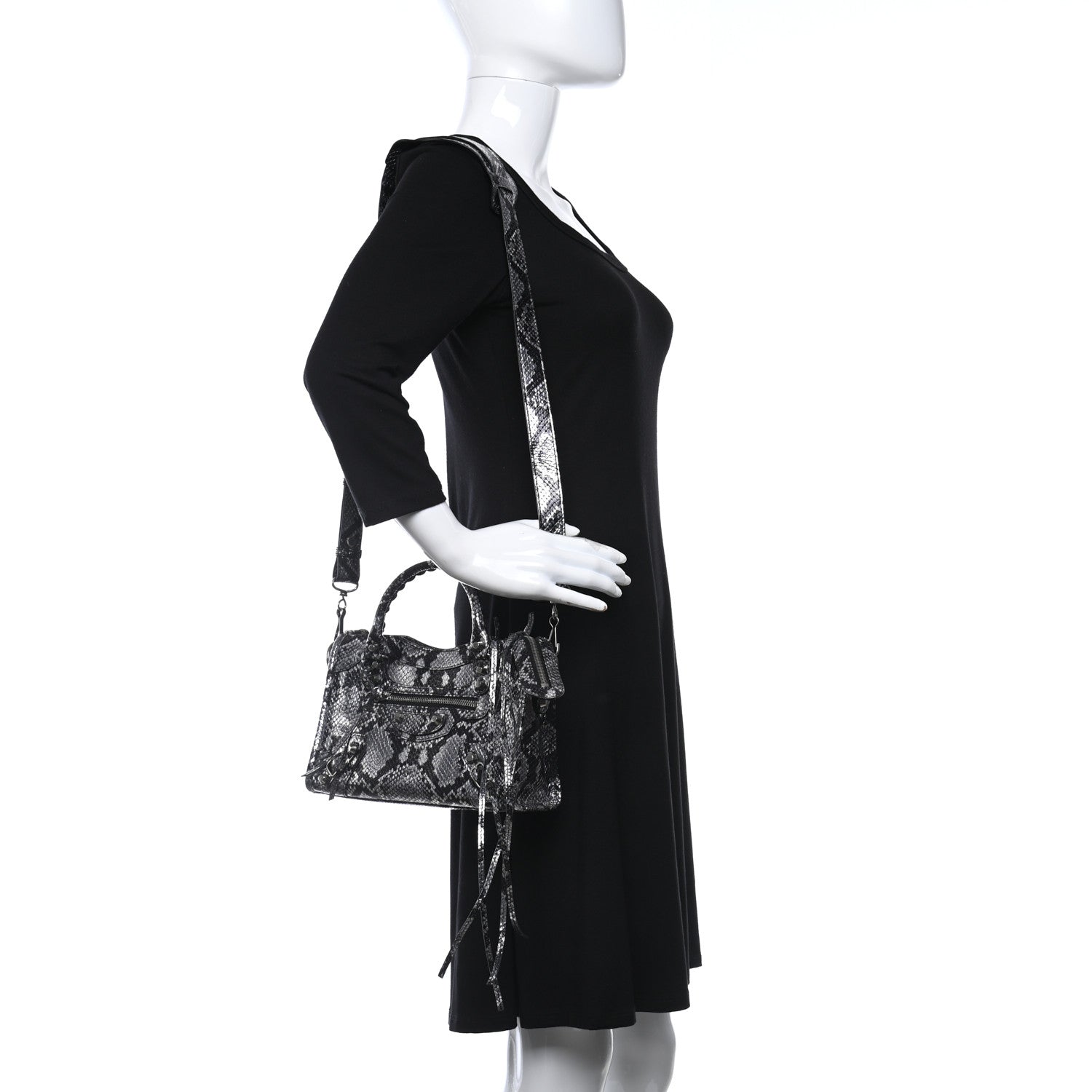 Balenciaga Metallic Calfskin Snakeskin Embossed Classic Silver Hardware Mini City Silver 2 of 10
