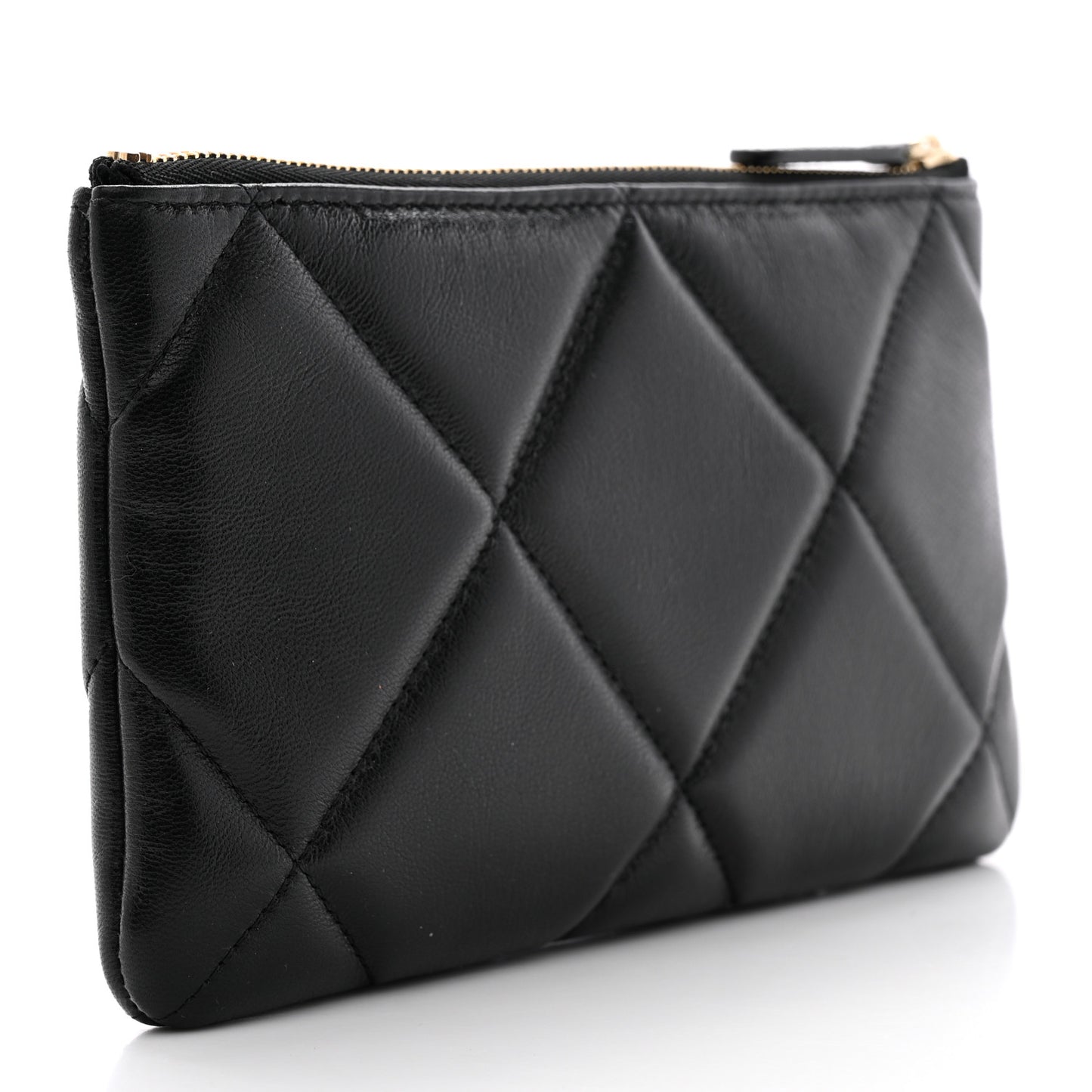 Goatskin Quilted Small Chanel 19 Pouch Black