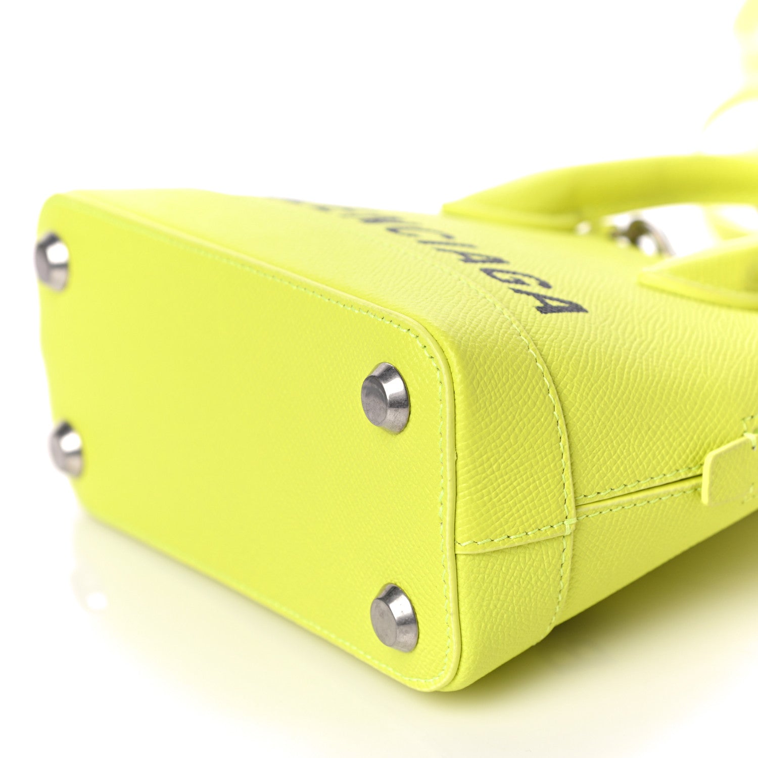 Balenciaga Signature Grained Calfskin Logo XXS Ville Top Handle Bag Acid Green Black 6 of 9