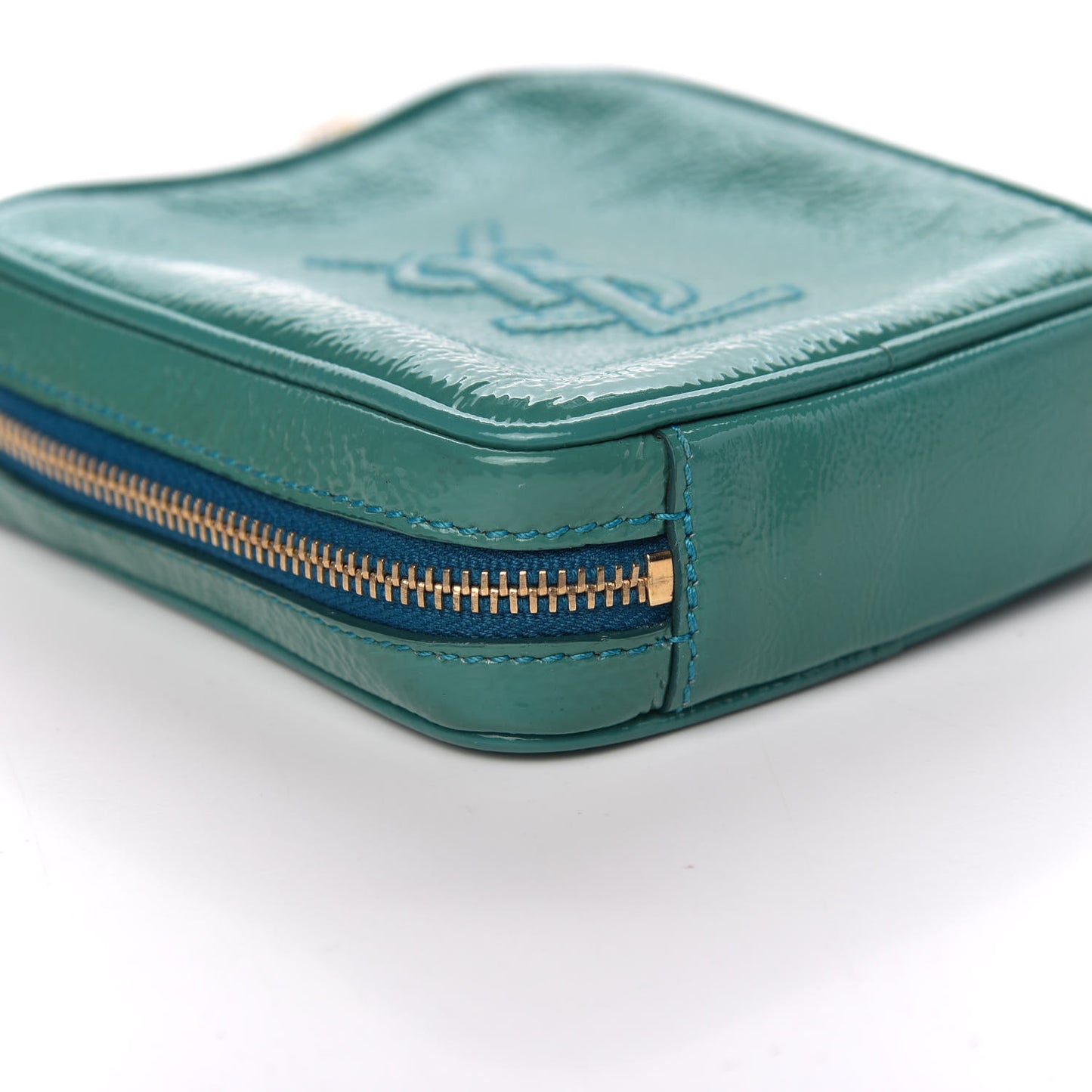 Textured Patent Monogram Mini Wristlet Turquoise