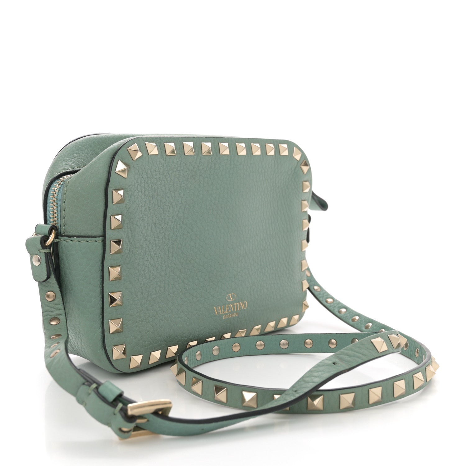 Valentino Garavani Pebbled Calfskin Rockstud Camera Crossbody Bag Green 3 of 11