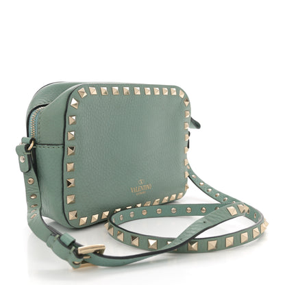 Valentino Garavani Pebbled Calfskin Rockstud Camera Crossbody Bag Green 3 of 11