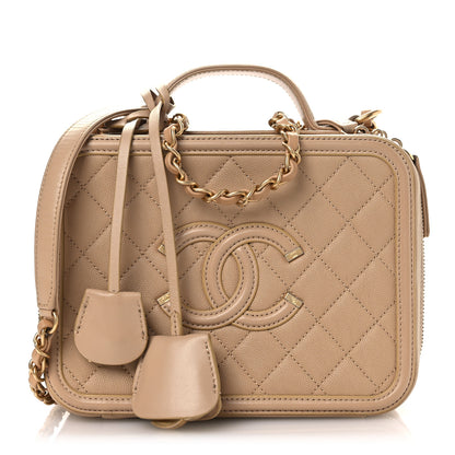 Chanel Caviar Quilted Medium CC Filigree Vanity Case Beige Beige 1 of 14