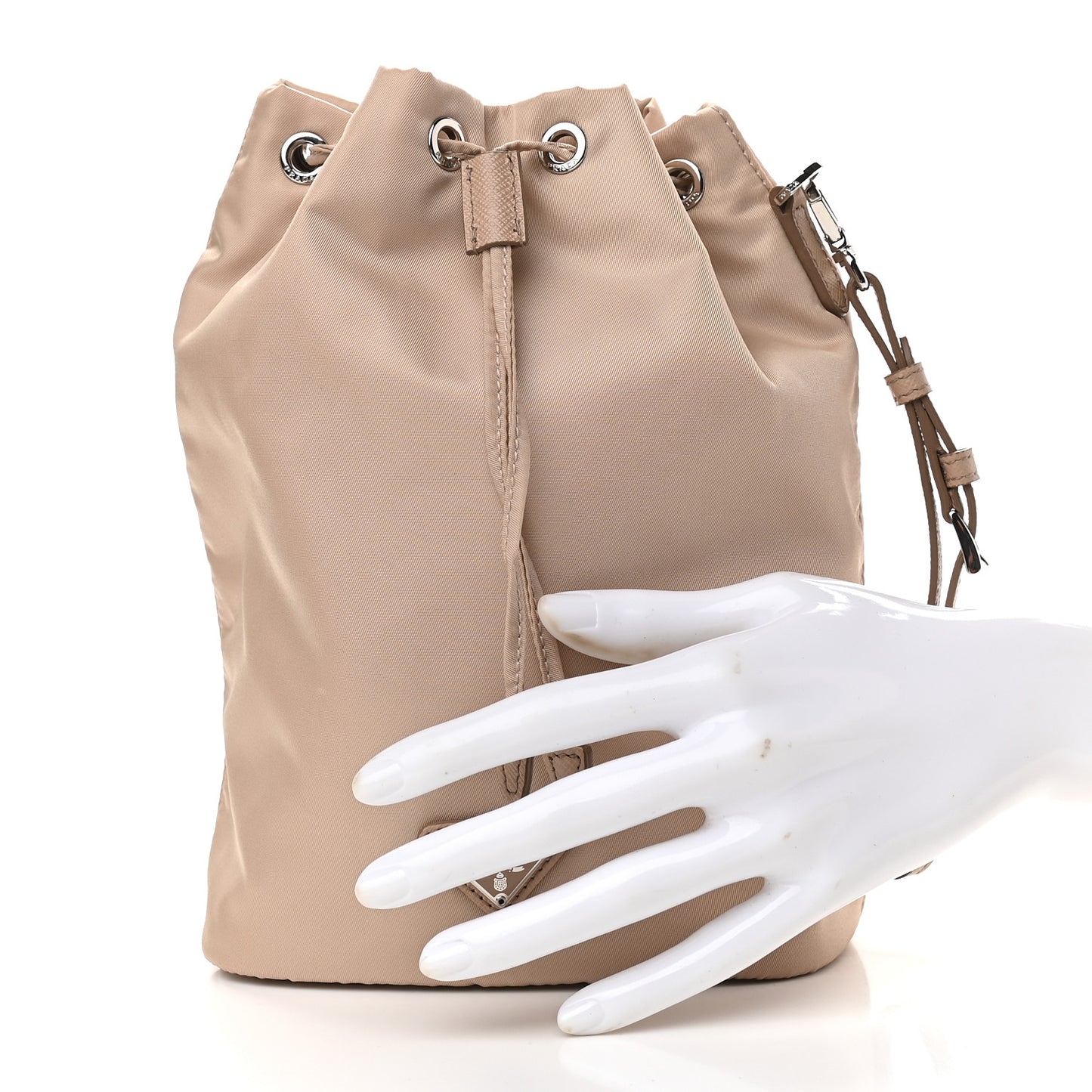Saffiano Tessuto Nylon Vela Bucket Wristlet Cammeo