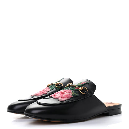 Gucci Calfskin Flower Embroidered Princetown Slippers 39 Black 3 of 8