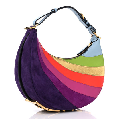 Fendi Vitello Seta Goatskin Suede Rainbow Inlay Small Fendigraphy Hobo Bag Multicolor Azzurro Baby 3 of 10