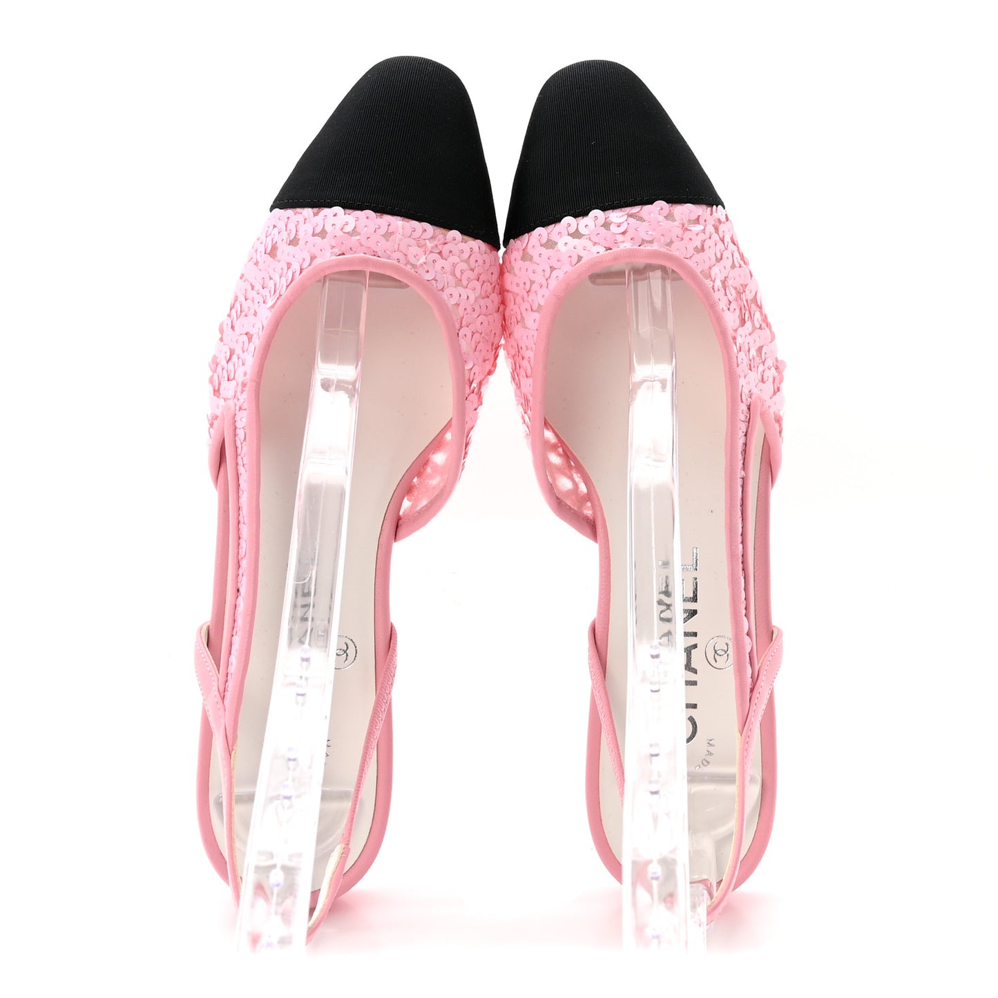Sequins Satin Cap Toe CC Slingback Flat 36 Pink Black