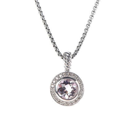 David Yurman Sterling Silver Lavender Amethyst Diamond 8mm Petite Cerise Pendant Necklace 4 of 6