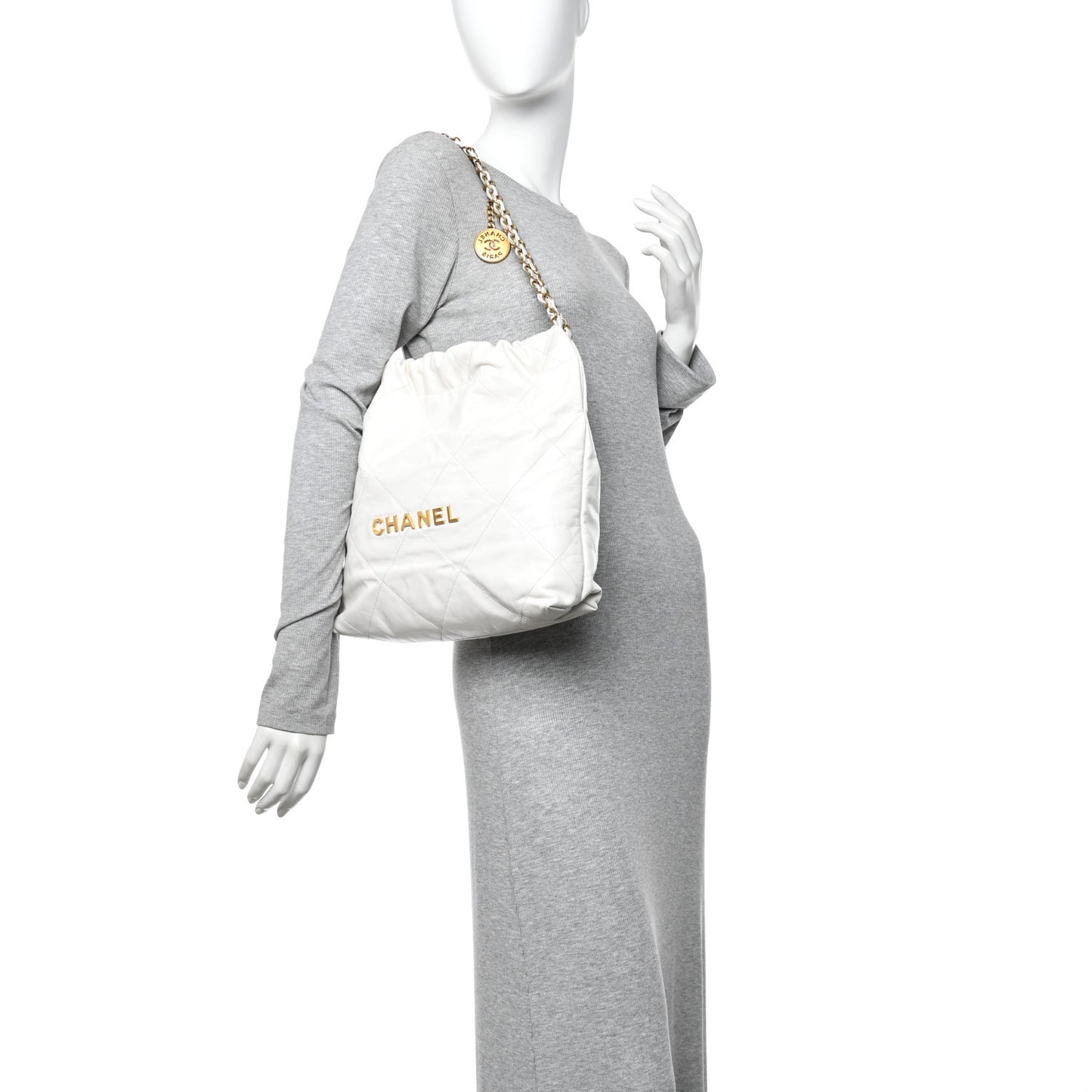 Shiny Calfskin Quilted Small Chanel 22 White