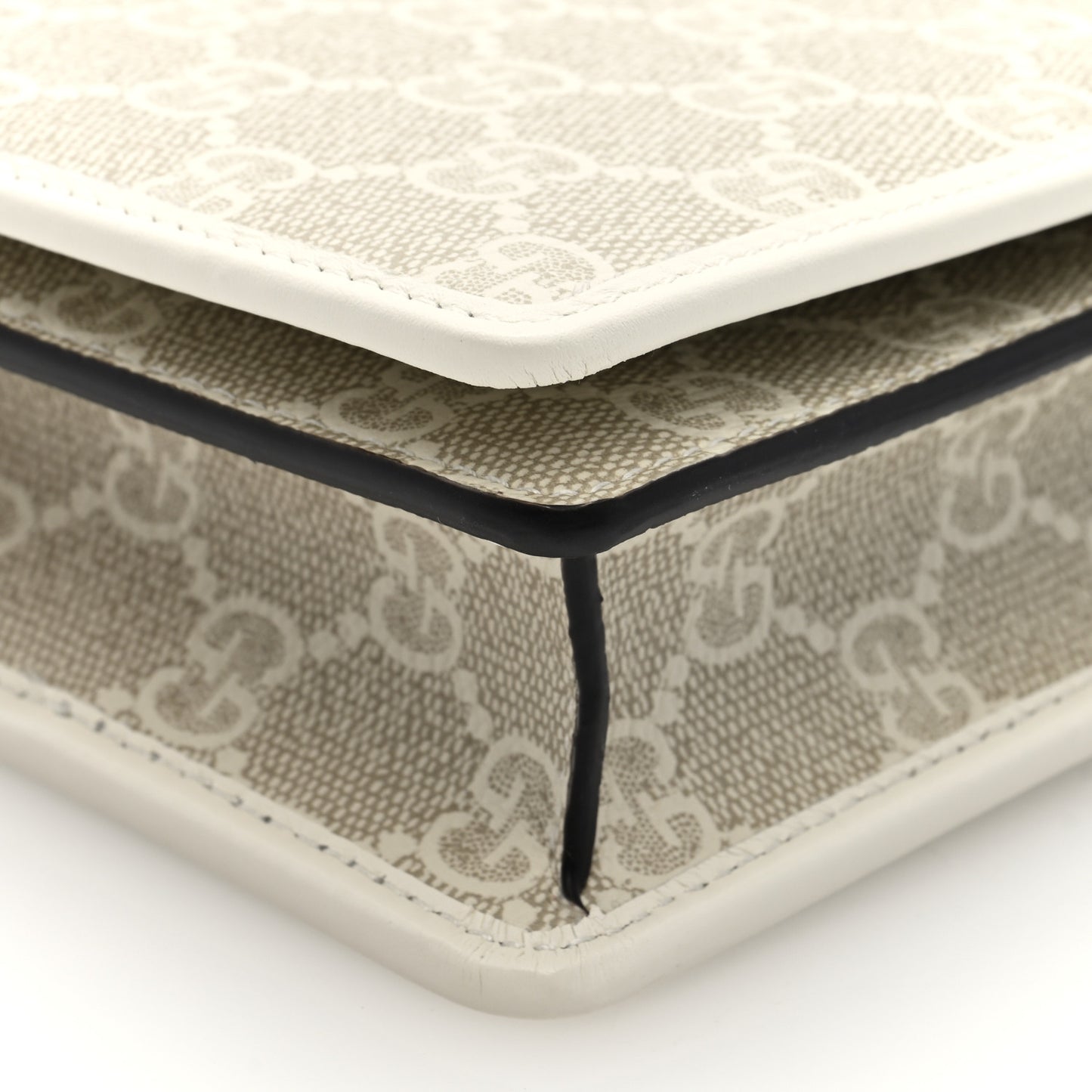 GG Emblem Monogram Wallet With Strap Beige White