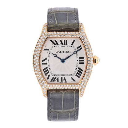 Cartier 18K Pink Gold Alligator Diamond Bezel 34mm Tortue Automatic Watch Grey 1 of 12