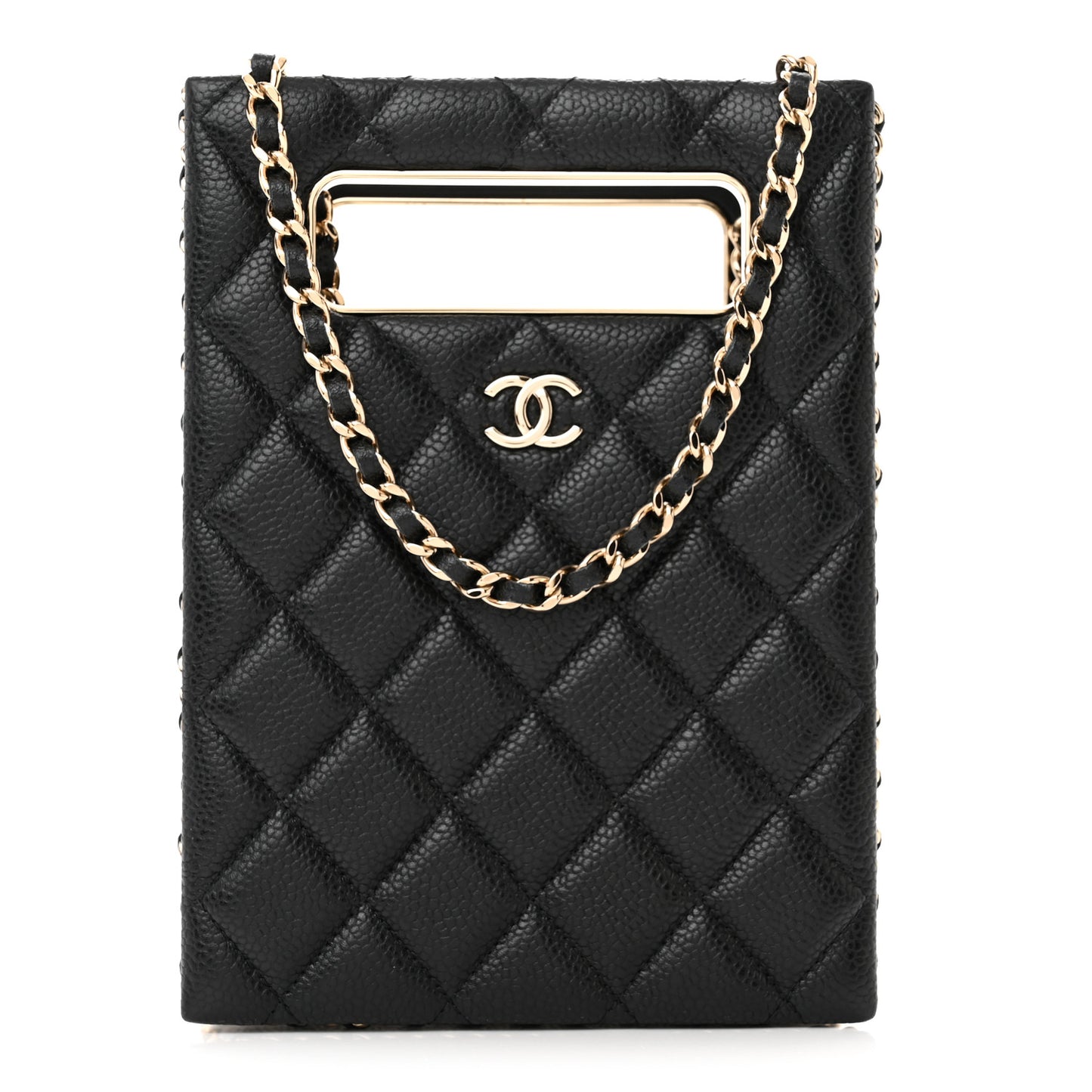 Caviar Quilted Evening Box Bag Black