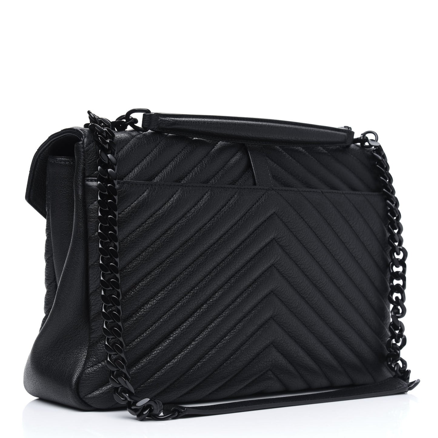 Sheepskin Matelasse Chevron Monogram Monochrome Large College Satchel Black