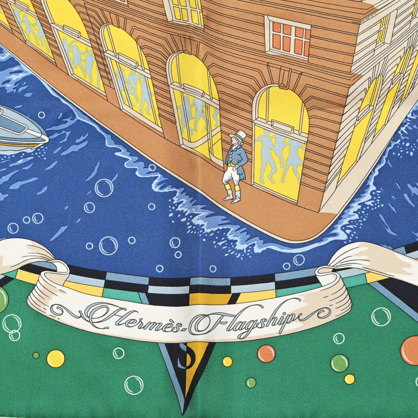 Silk Flagship Scarf 90 Emeraude Bleu Jean
