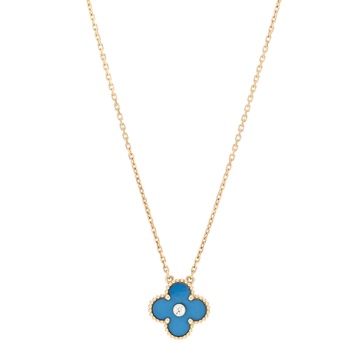 Van Cleef & Arpels 18K Yellow Gold Diamond Celestial Blue Sevres Porcelain Vintage Alhambra Pendant Necklace 1 of 6