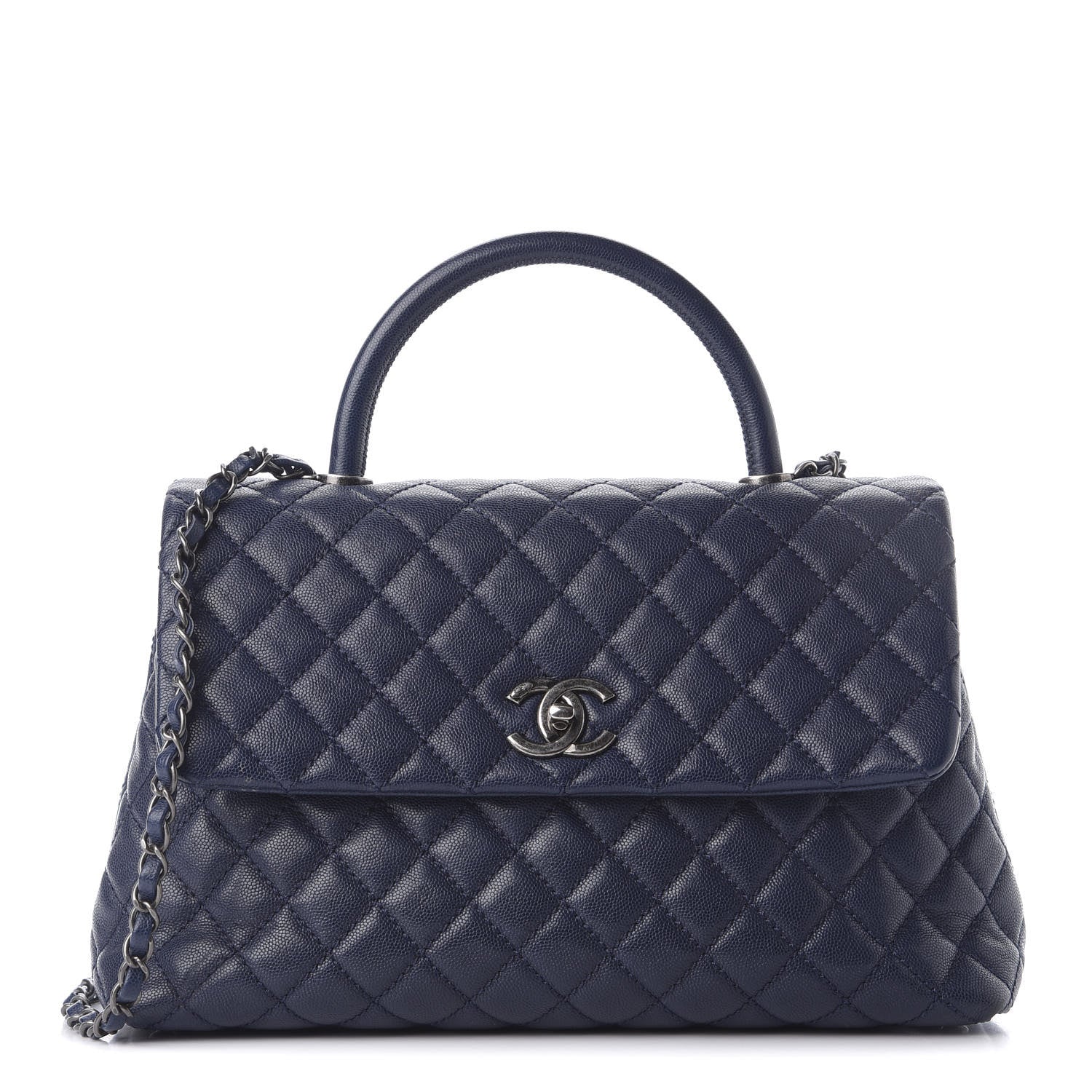 Chanel Caviar Quilted Medium Coco Handle Flap Navy Blue 1 of 9