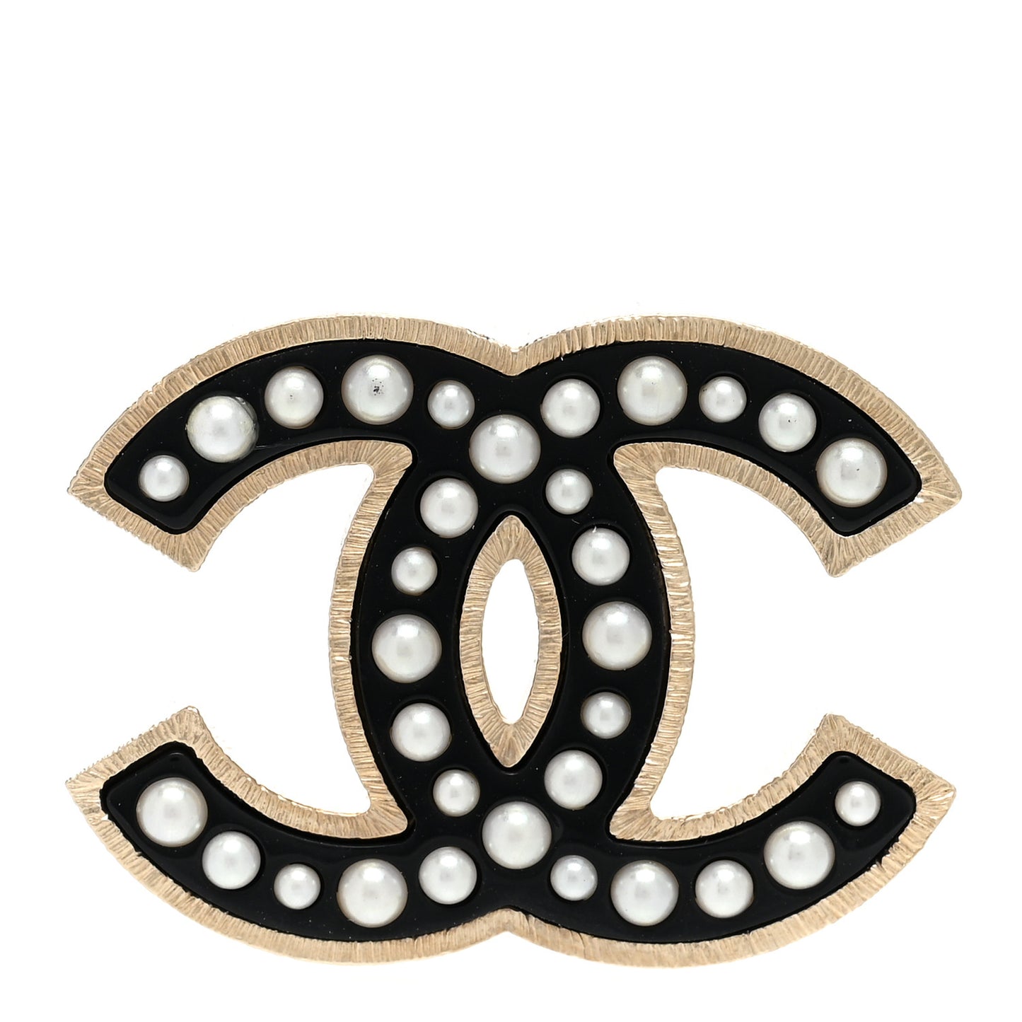 Pearl Enamel CC Brooch Black Gold