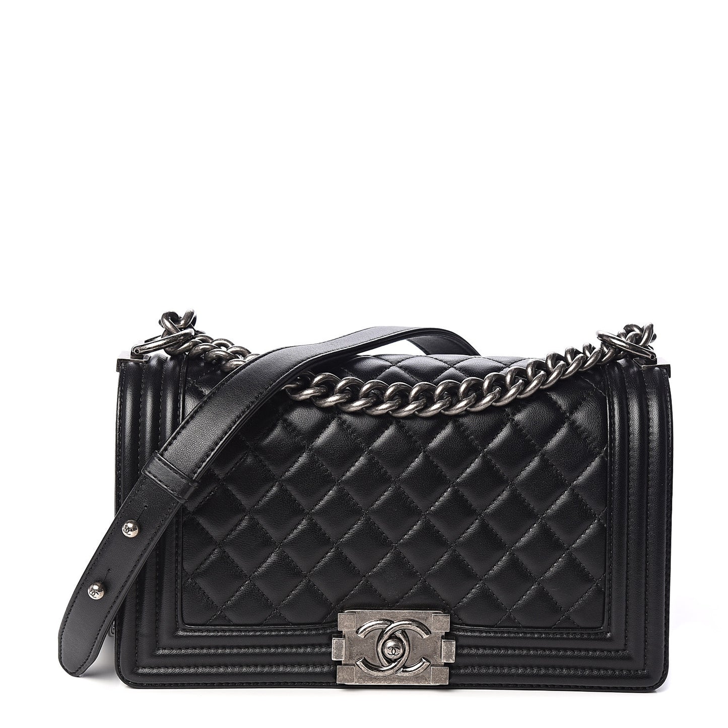 Lambskin Quilted Medium Boy Flap Black