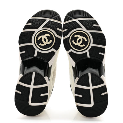 Chanel Mesh Suede Calfskin Grained Calfskin Womens CC Sneakers 39 White Black 5 of 11