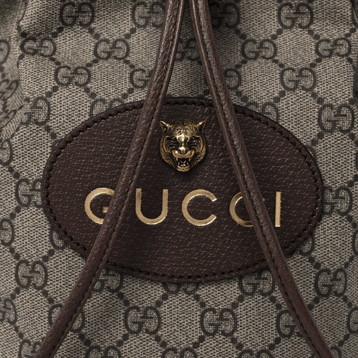 GG Supreme Monogram Neo Vintage Drawstring Bucket Backpack Beige New Acero Crop