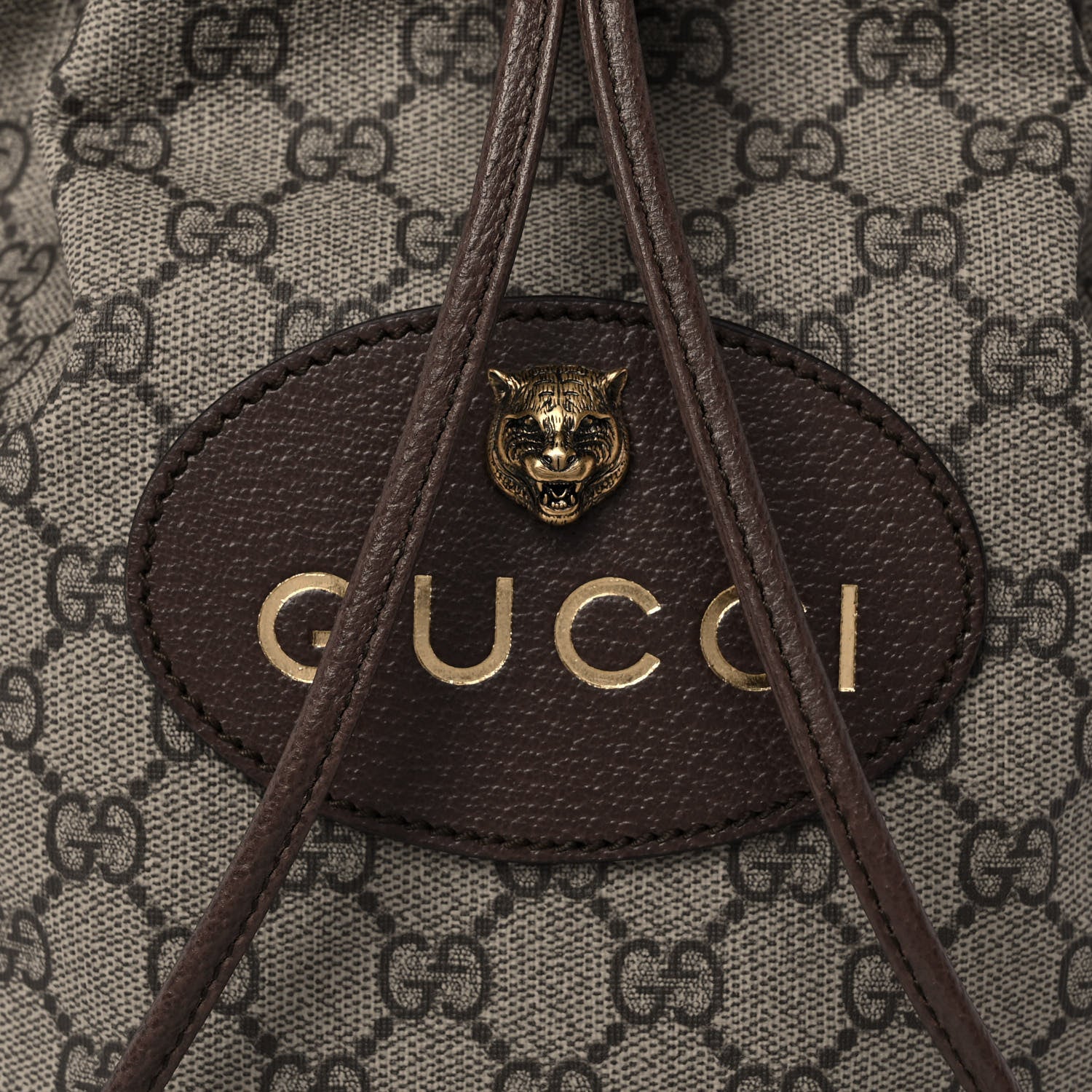 Gucci GG Supreme Monogram Neo Vintage Drawstring Bucket Backpack Beige New Acero Crop 11 of 11