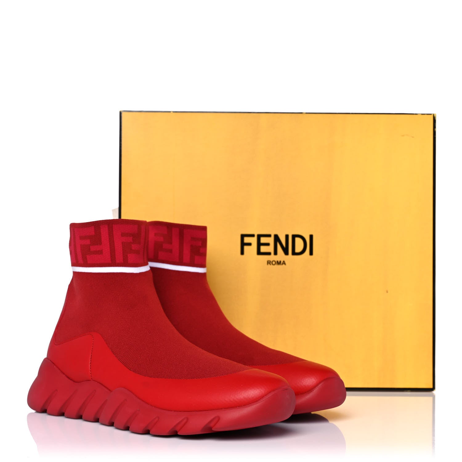 Fendi Jersey FF Mania Mens High Top Sock Sneakers 8 Red 8 of 8