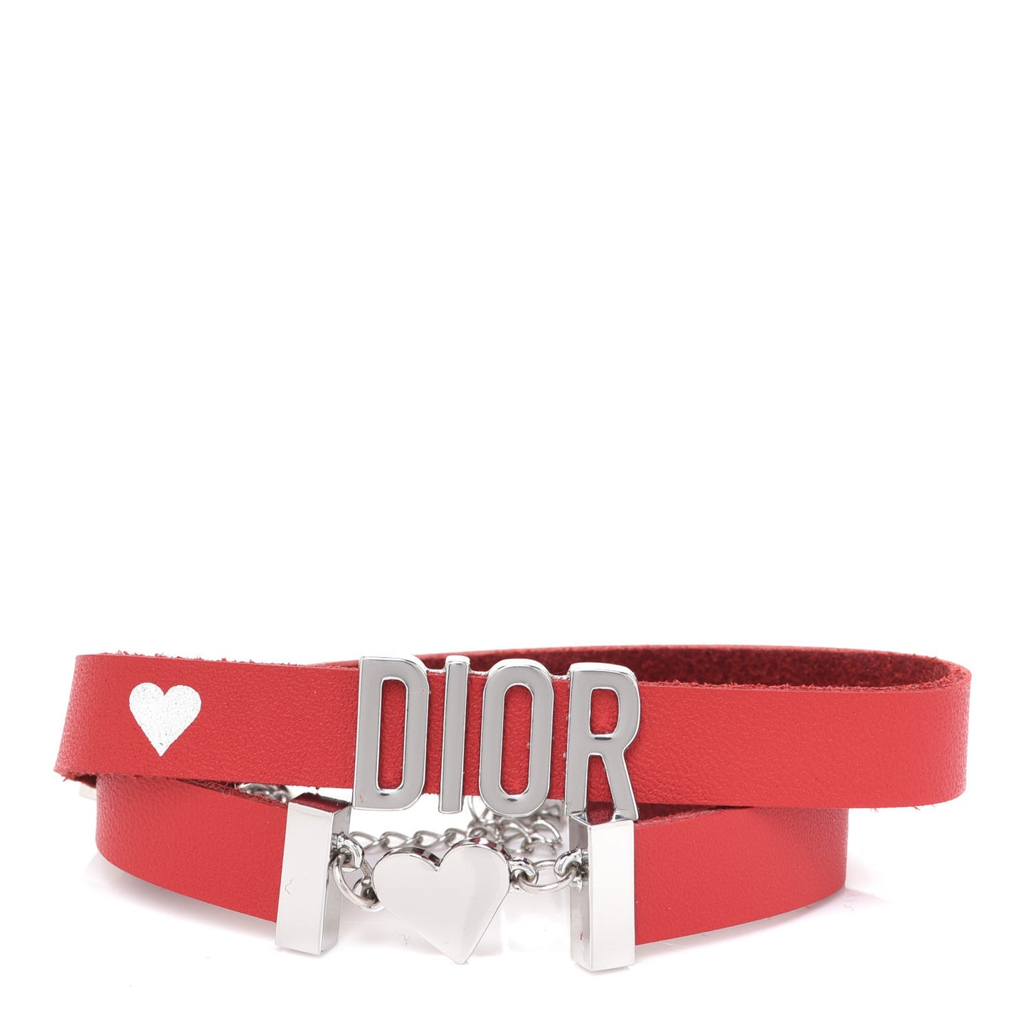 Calfskin Dior Heart Double Bracelet Red