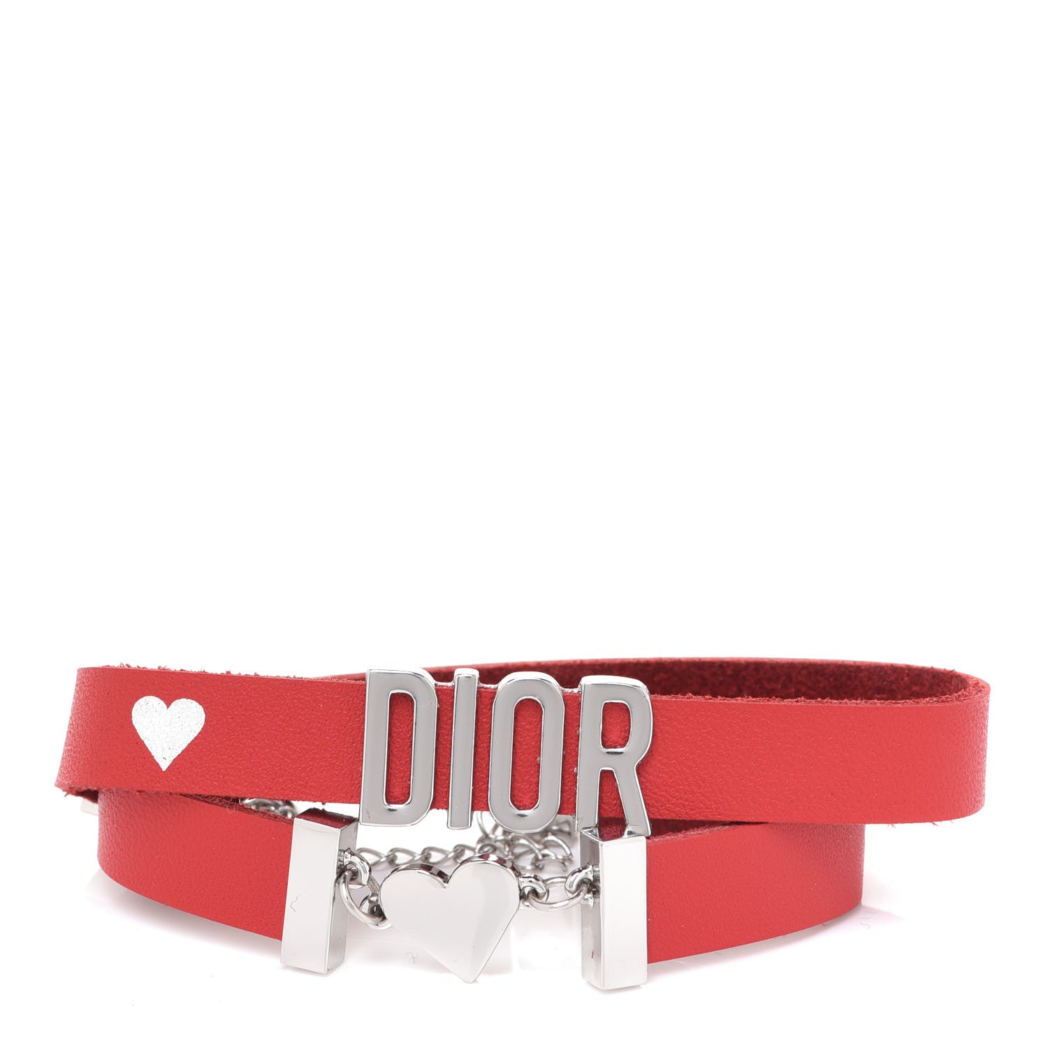 Christian Dior Calfskin Dior Heart Double Bracelet Red 1 of 5