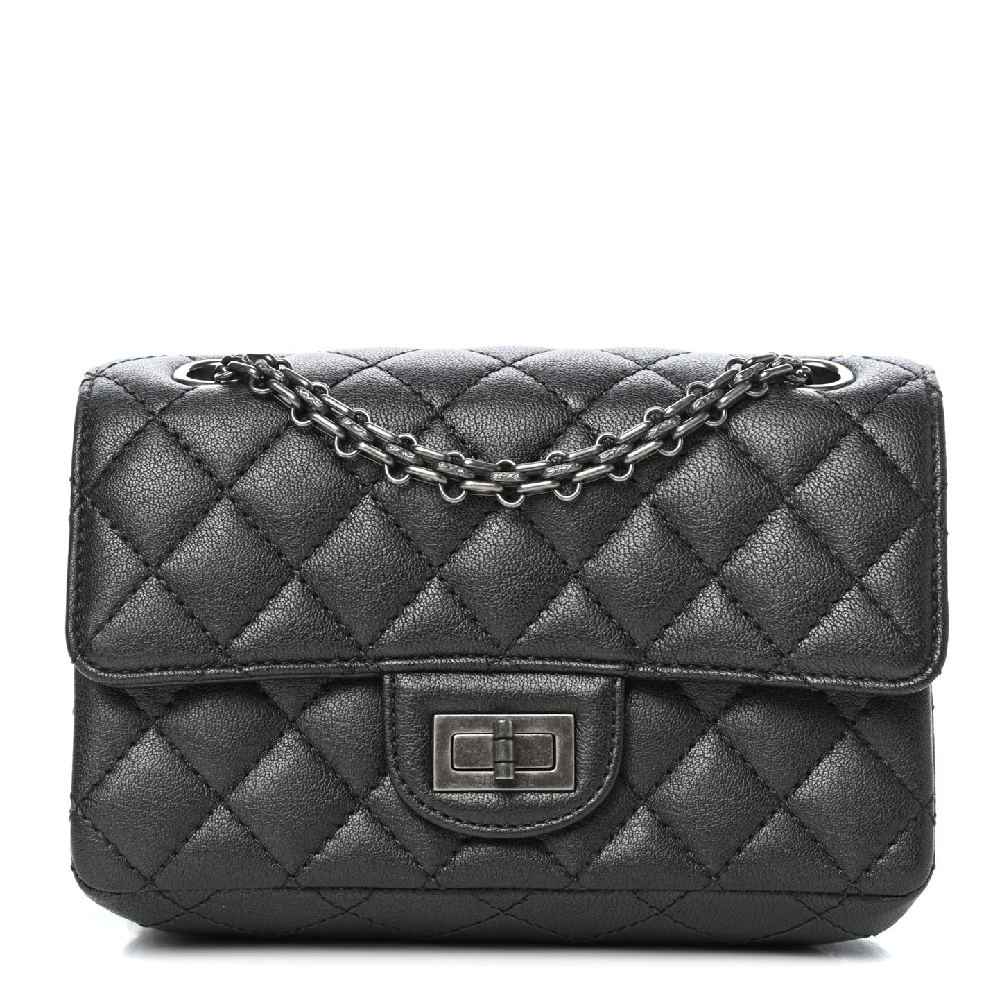 Metallic Sheepskin Quilted 2.55 Reissue Mini Flap Dark Silver