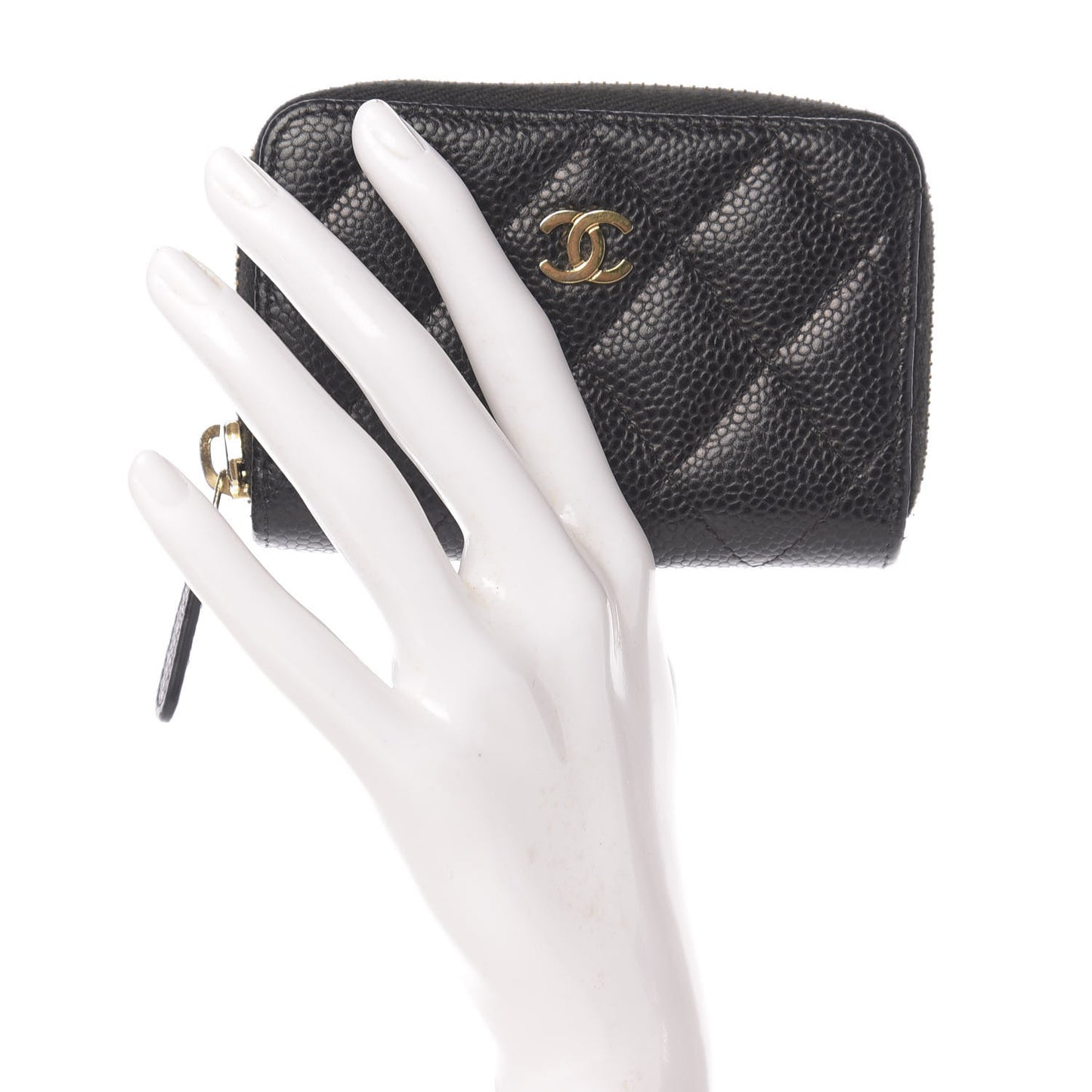 Caviar Quilted Zip Coin Purse Black